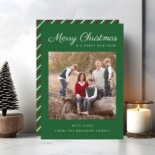 Cartes Pour Fêtes Annuelles Élégante photo de Noël de Script Vert