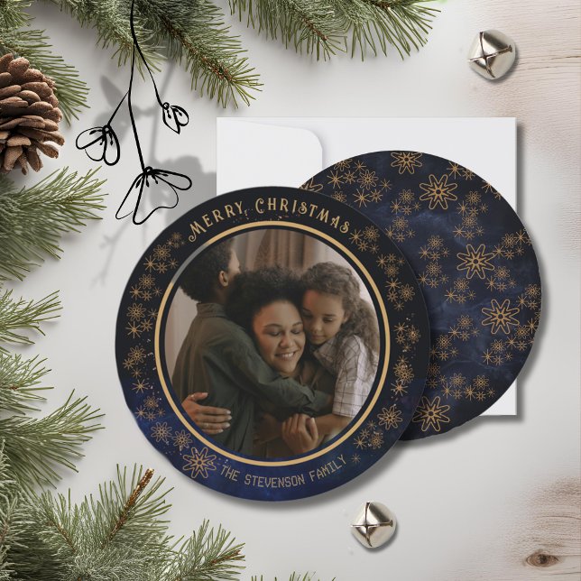 Cartes Pour Fêtes Annuelles Elégante photo de Noël Marine Blue Stars (Elegant Christmas Photo Navy Blue Stars Holiday Card)