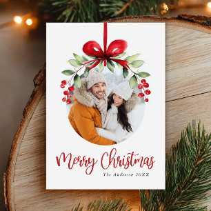 Cartes Pour Fêtes Annuelles Élégante Photo de Noël Merry Christmas à l'aquarel