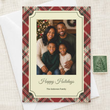 Élégante photo de Noël personnalisée à carreaux ta