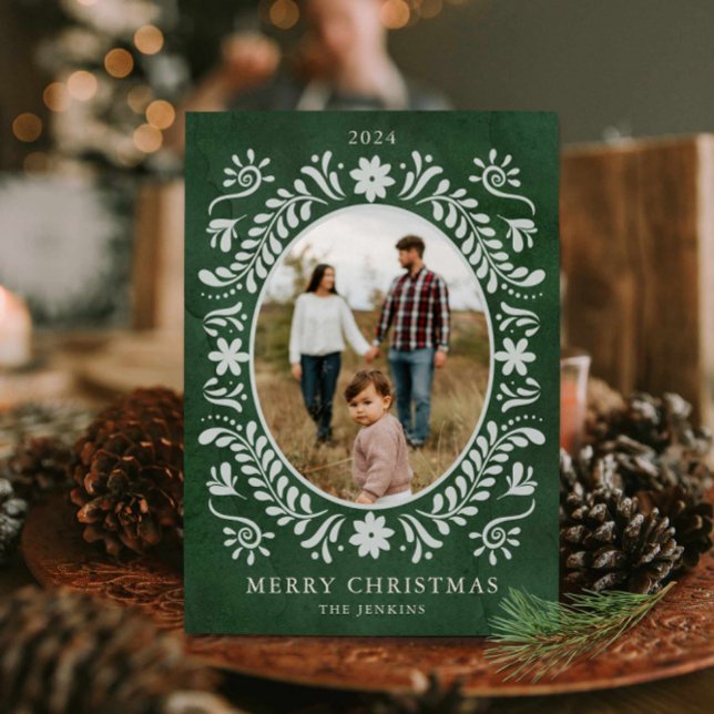 Cartes Pour Fêtes Annuelles Élégante photo florale verte Noël (Elegant Botanical Photo Christmas Card)