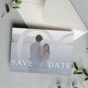 Cartes Pour Fêtes Annuelles Élégante photo mariage poussiéreux bleu et cœur ar
