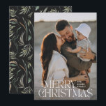 Cartes Pour Fêtes Annuelles Elégante photo moderne minimaliste noir botanique<br><div class="desc">Elégante photo moderne minimaliste naturel aquarelle de couleur noire typographie botanique Joyeux Noël carte appartement.</div>