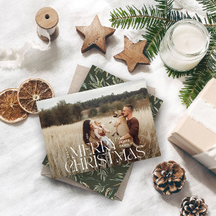 Cartes Pour Fêtes Annuelles Elégante photo moderne minimaliste vert botanique