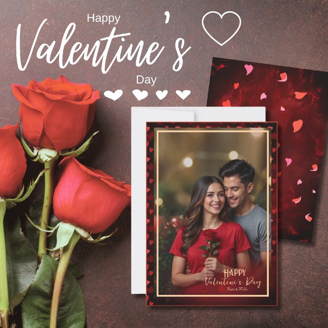 Cartes Pour Fêtes Annuelles Elégante photo RED GOLD Hearts Valentine (Elegant Photo RED GOLD Hearts Valentine Holiday Card )