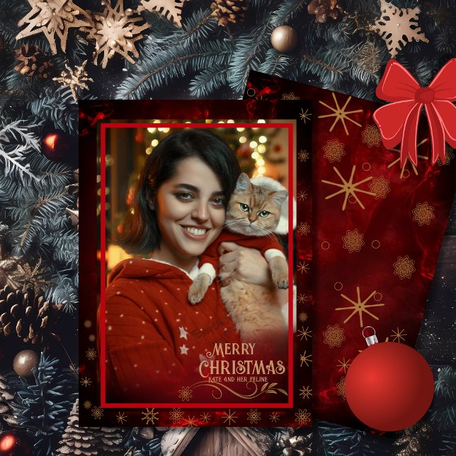 Cartes Pour Fêtes Annuelles Elégante photo RED OR Joyeux Noël (Elegant Photo RED GOLD Merry Christmas Holiday Card)