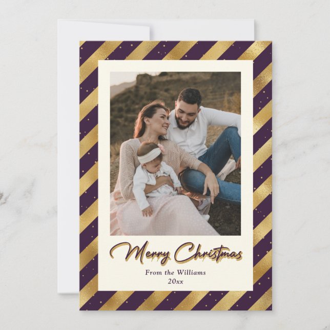 Cartes Pour Fêtes Annuelles Élégante photo violet et or Joyeux Noël (Devant)