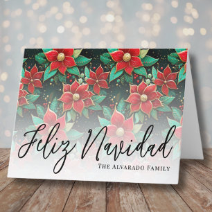 Cartes Pour Fêtes Annuelles Élégante Poinsettia Feliz Navidad Noël