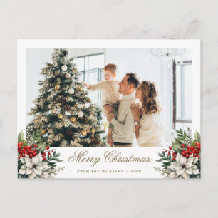 Cartes Pour Fêtes Annuelles Elégante Poinsettia Holly Red Berries Photo