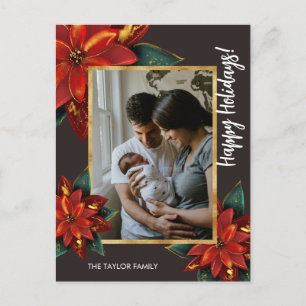 Cartes Pour Fêtes Annuelles Elégante Poinsettia Joyeux Noël Famille Photo