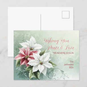 Cartes Pour Fêtes Annuelles Élégante Poinsettias de Noël Rose Blanc
