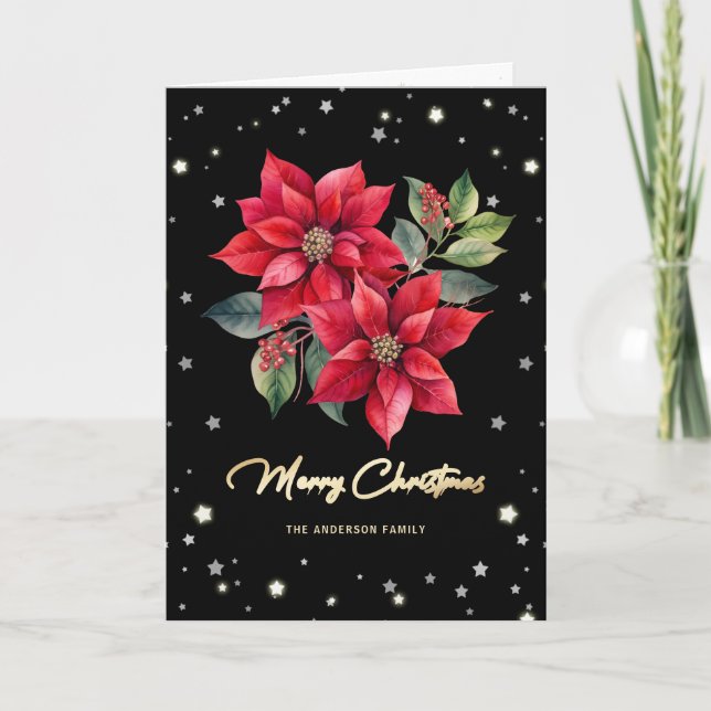 Cartes Pour Fêtes Annuelles Elégante Poinsettie Noire Photo Joyeux Noël (Devant)