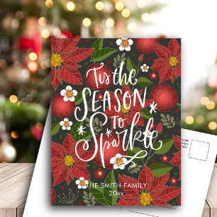 Cartes Pour Fêtes Annuelles Élégante Poinsettie Rouge Floral Script moderne Ch