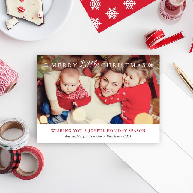 Cartes Pour Fêtes Annuelles Élégante Red Merry Little Christmas Photo (Créateur téléchargé)