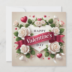 Cartes Pour Fêtes Annuelles Elégante Saint Valentin Design avec Roses, Coeurs