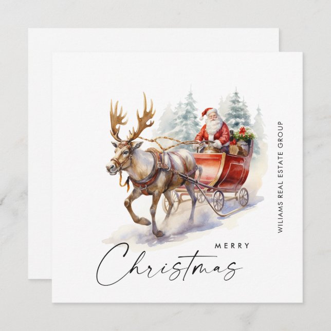 Cartes Pour Fêtes Annuelles Élégante Santa Claus Christmas Deer Corporate (Devant / Derrière)