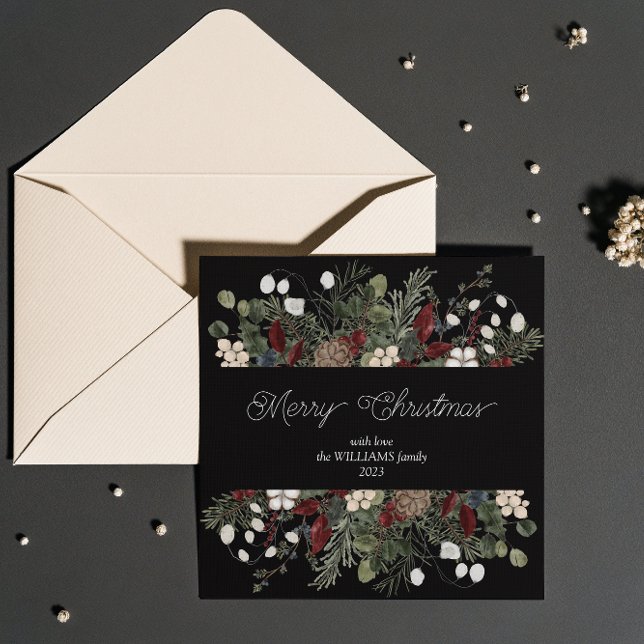 Cartes Pour Fêtes Annuelles Élégante sombres merisier typographie botanique No (Embrace the holiday spirit with a personalized card for your loved ones!)