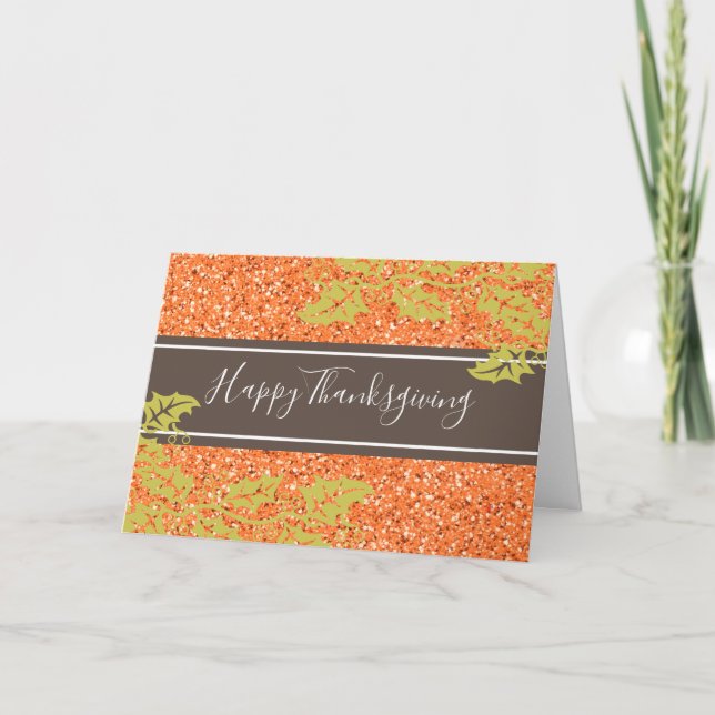 Cartes Pour Fêtes Annuelles Elégante Thanksgiving Orange Parties scintillant p (Devant)