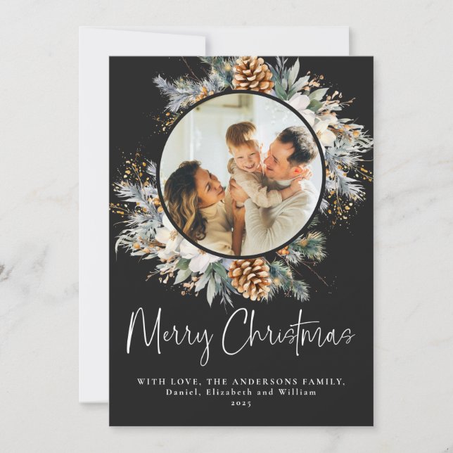 Cartes Pour Fêtes Annuelles Élégante typographie botanique | Noël noir (Devant)