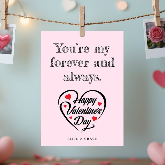 Cartes Pour Fêtes Annuelles Élégante typographie cardiaque Soft Pink Valentine (Créateur téléchargé)