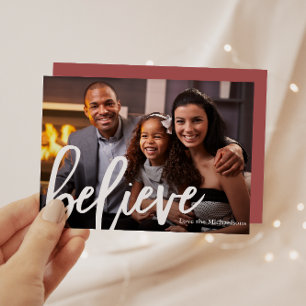 Cartes Pour Fêtes Annuelles Élégante typographie Rose Croire Photo Noël