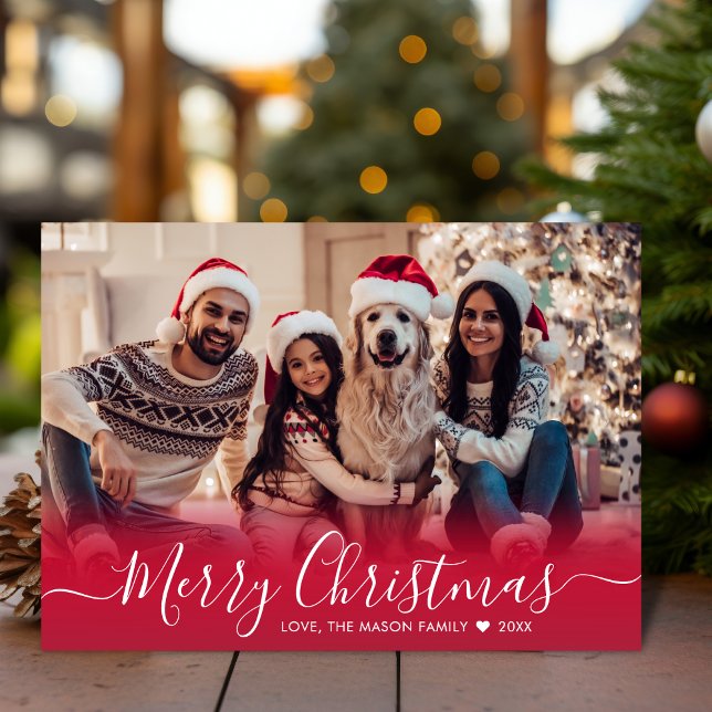 Cartes Pour Fêtes Annuelles Élégante typographie rouge Flocon de neige 1 Photo (Créateur téléchargé)