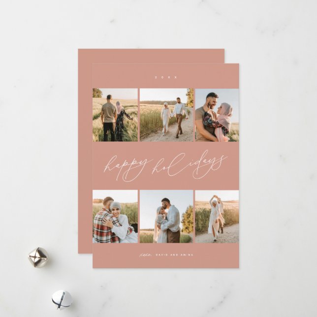 Cartes Pour Fêtes Annuelles Élégante Typographie Script Moderne 6 Photo Collag (Devant/Arrière en situation)