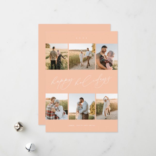 Cartes Pour Fêtes Annuelles Élégante Typographie Script Moderne 6 Photo Collag (Devant/Arrière en situation)