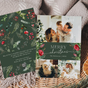 Cartes Pour Fêtes Annuelles Élégante végétation botanique 3 Photo Joyeux Noël