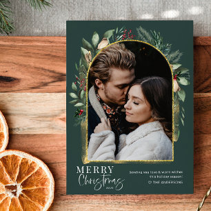 Cartes Pour Fêtes Annuelles Élégante verdure Arche dorée Joyeux Noël Photo