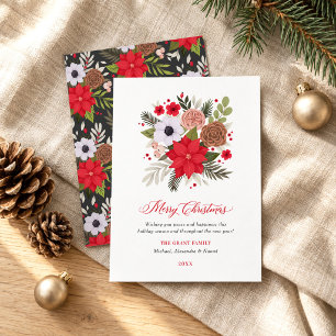 Cartes Pour Fêtes Annuelles Élégante verdure florale de Noël rouge et verte