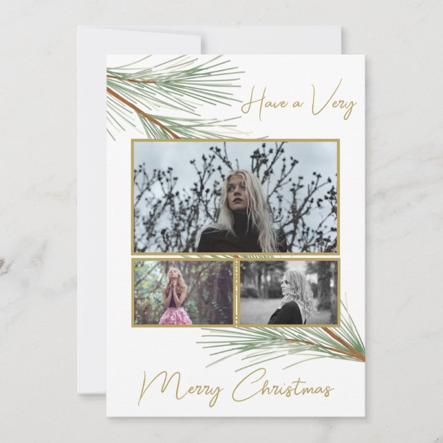 Cartes Pour Fêtes Annuelles Élégante verdure hivernale Joyeux sapin de Noël Ph (Devant)