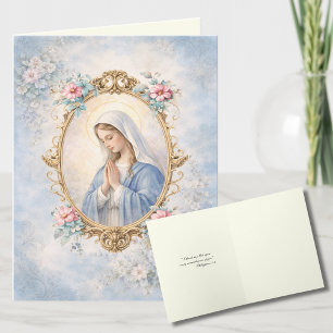 Cartes Pour Fêtes Annuelles Élégante Vierge Marie Religieuse Catholique Floral