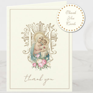 Cartes Pour Fêtes Annuelles Élégante Vierge Marie Religieuse Catholique Floral
