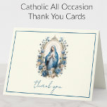 Cartes Pour Fêtes Annuelles Élégante Vierge Marie Religieux Catholique Floral<br><div class="desc">Avec une belle image catholique de la Sainte Vierge Marie dans la prière encadrée de fleurs bleues. A l'intérieur,  il y a un verset d'écriture "Action de grâce". Tout le texte et les polices peuvent être modifiés.</div>