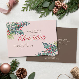 Cartes Pour Fêtes Annuelles Élégantes Baies Roses de Noël de Style Classique 