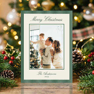 Cartes Pour Fêtes Annuelles Élégantes bandes vertes photo de Noël