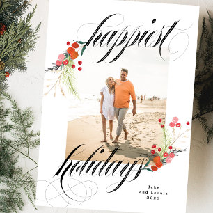 Cartes Pour Fêtes Annuelles Élégantes Botaniques Merriest Christmas One Photo