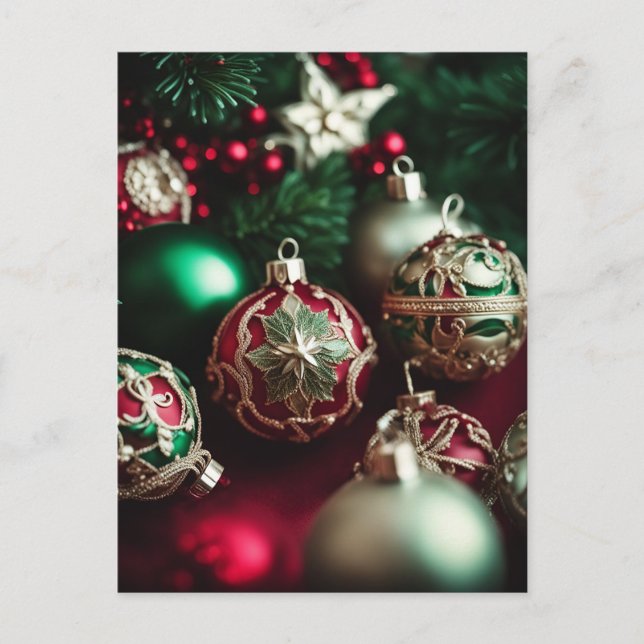 Cartes Pour Fêtes Annuelles Élégantes boules de Noël Rouge Vert Victorien (Devant)