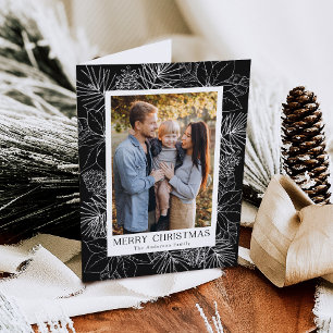 Cartes Pour Fêtes Annuelles Élégantes Poinsettias et Cônes de Pin Charbon 2 Ph