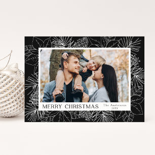 Cartes Pour Fêtes Annuelles Élégantes Poinsettias et Cônes de Pin Charbon de B