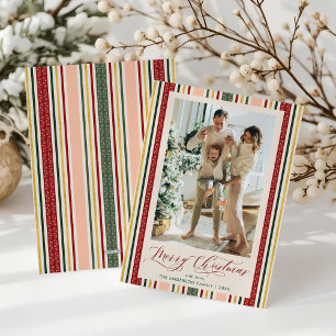 Cartes Pour Fêtes Annuelles Élégantes rayures classiques Joyeux Noël Photo