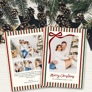 Cartes Pour Fêtes Annuelles Élégantes rayures rouges et vertes de Noël 5 Photo