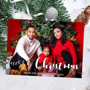 Cartes Pour Fêtes Annuelles Élégantes vacances de Noël Script Family One Photo