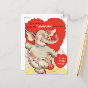 Cartes Pour Fêtes Annuelles Eléphant à filature mignonne Valentine rétro vinta