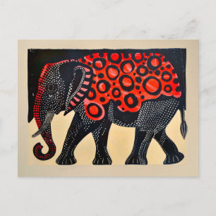 Cartes Pour Fêtes Annuelles Eléphant Abstrait avec grands cercles rouges