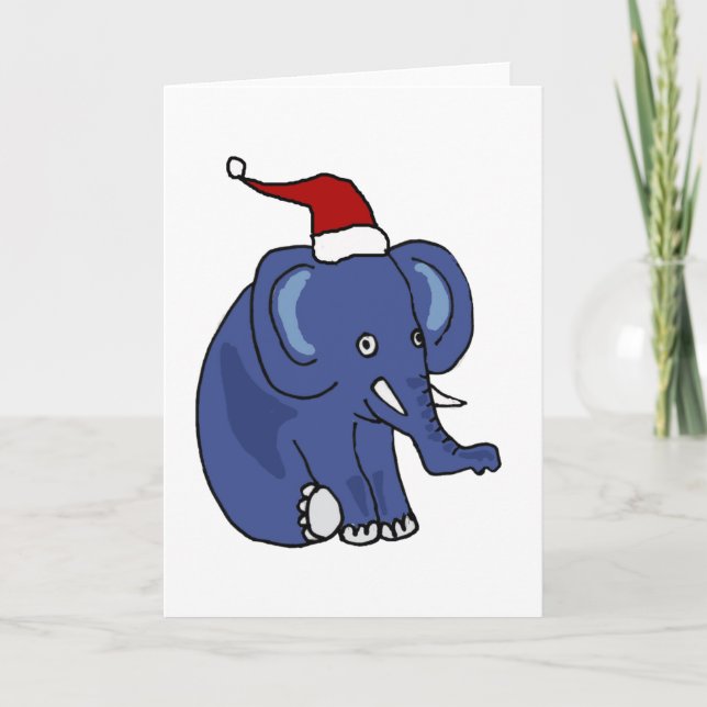 Cartes Pour Fêtes Annuelles Elephant amusant à Santa Hat Art de Noël (Devant)