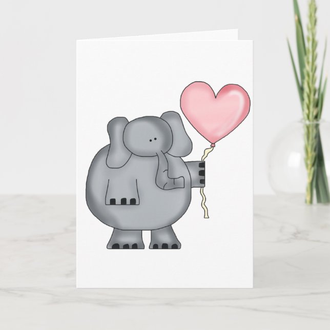 Cartes Pour Fêtes Annuelles Eléphant avec ballon cardiaque (Devant)