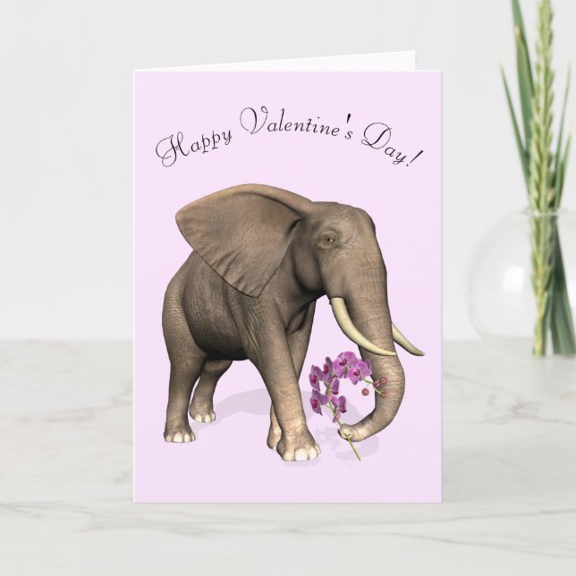 Cartes Pour Fêtes Annuelles Éléphant avec l'orchidée rose (Devant)