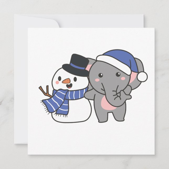 Cartes Pour Fêtes Annuelles Elephant Avec Snowman En Hiver Pour Noël (Devant)